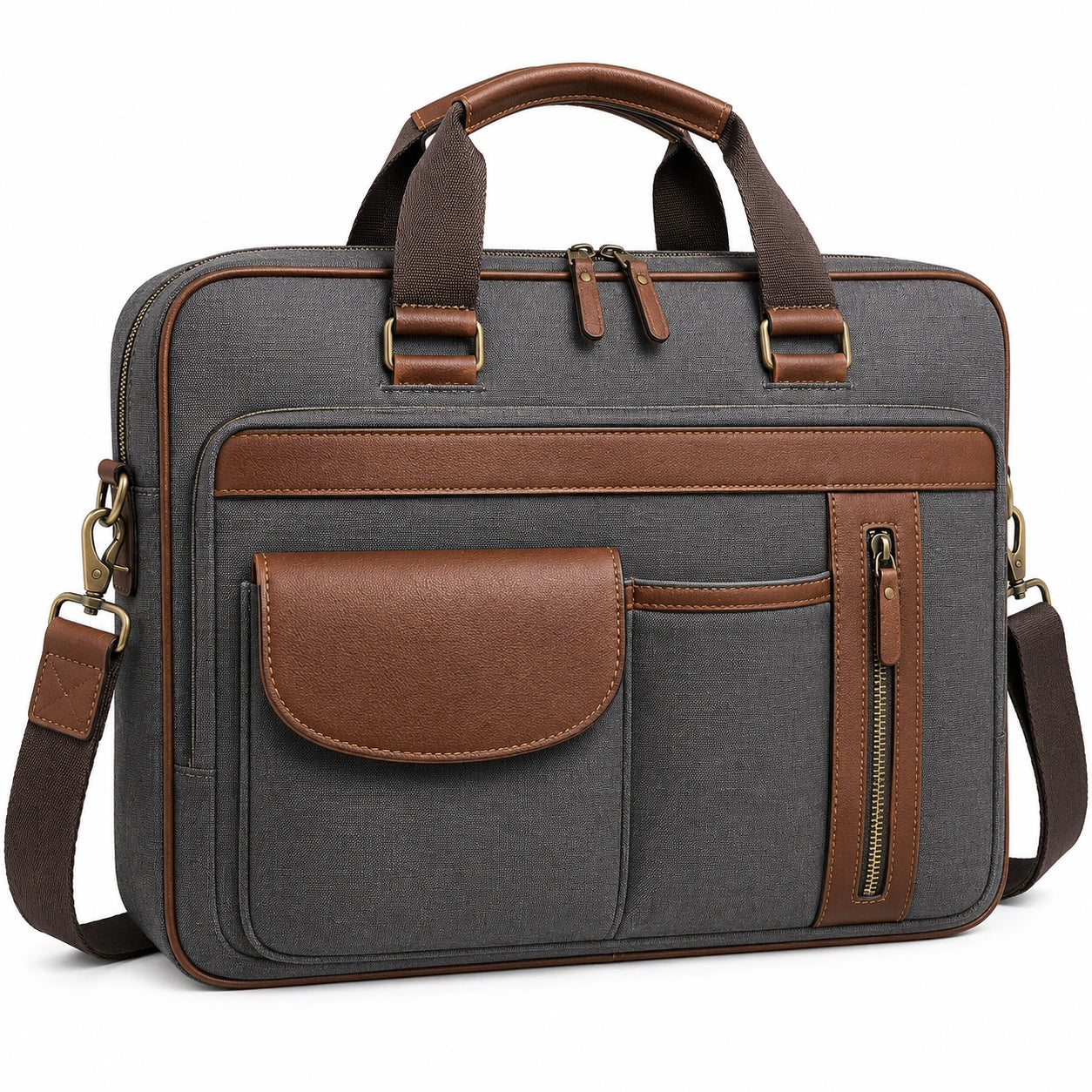Elegante graue und braune Business-Laptoptasche mit Schulterriemen