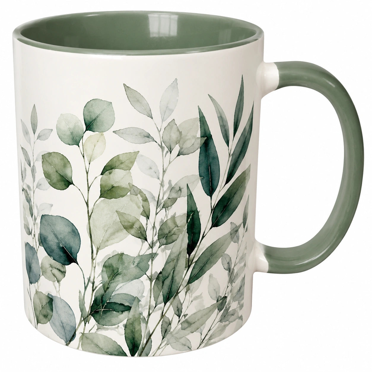 Keramiktasse mit Blättermuster, 350 ml, Grün