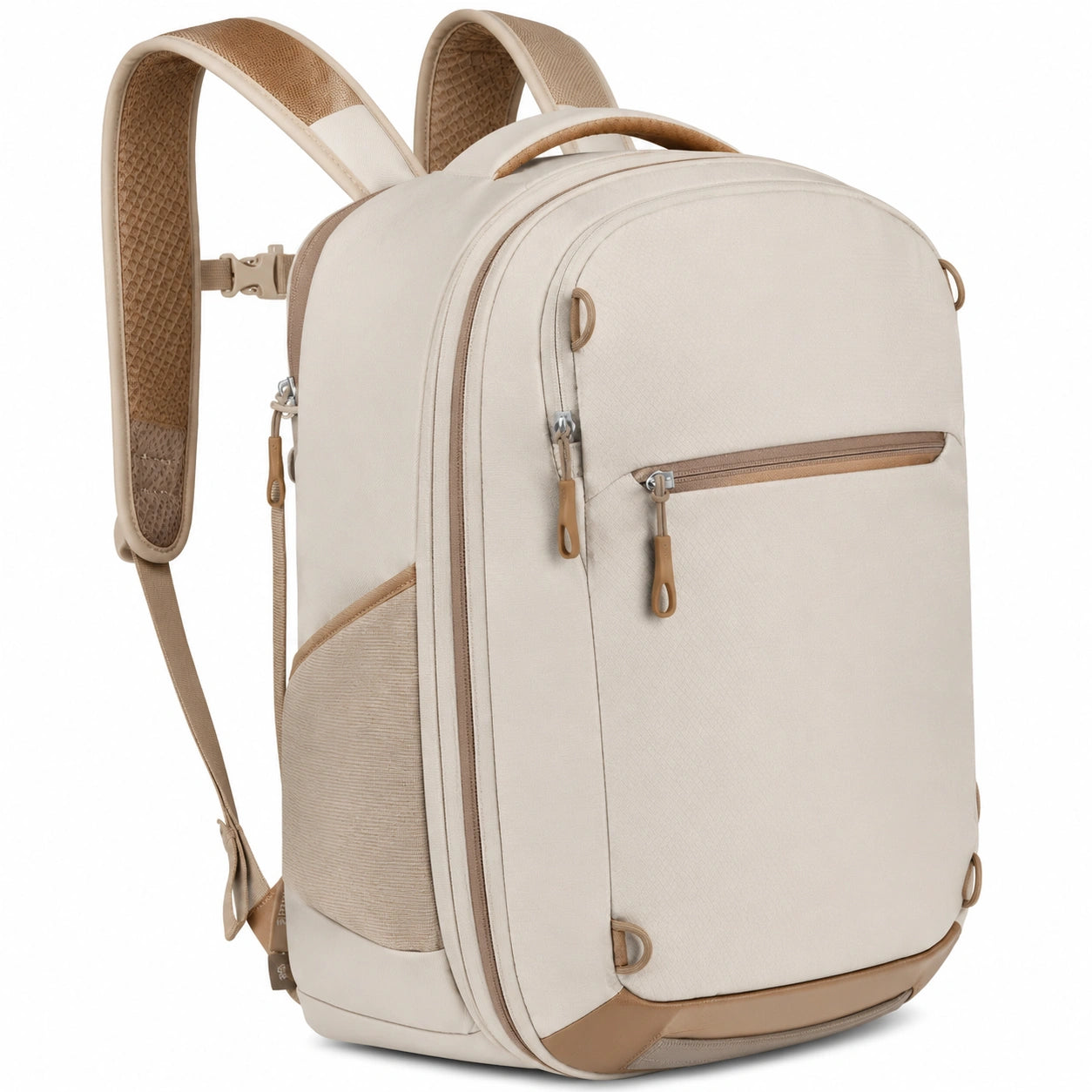 Eleganter Rucksack Beige mit Mehreren Fächern und Verstellbaren Riemen