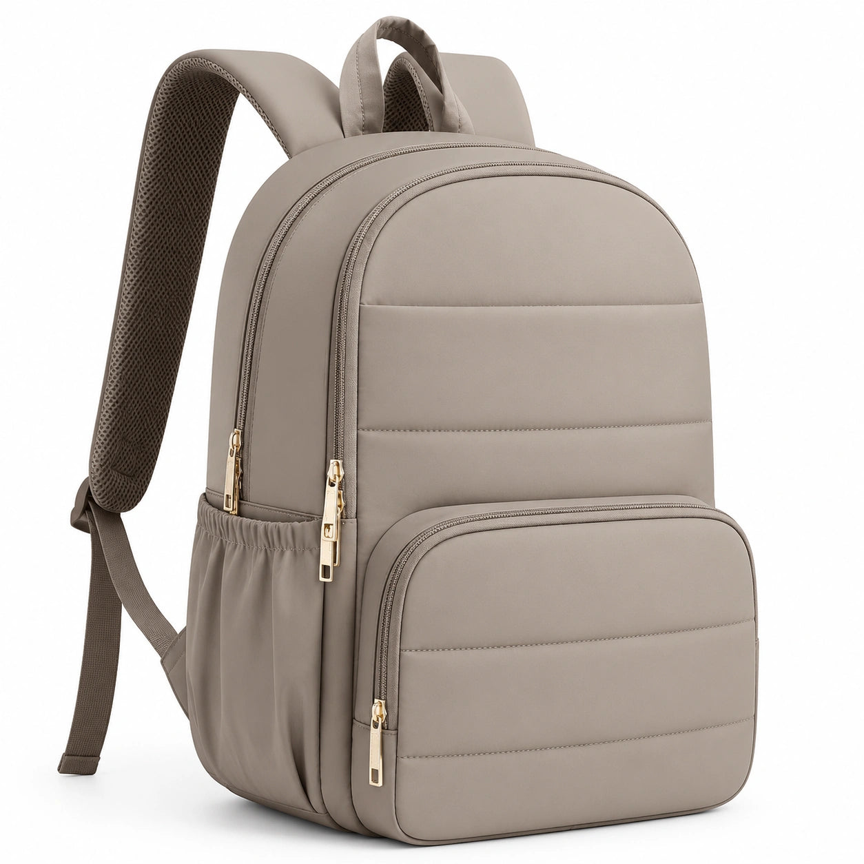 Moderner Beiger Rucksack mit 15 Zoll Laptopfach und Regenschutz