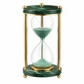 Dekorative Sanduhr aus Glas und Metall in Grün und Gold
