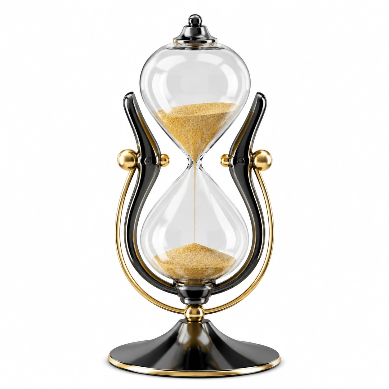 Elegante Sanduhr mit Metallrahmen in Schwarz und Gold, 60 Minuten
