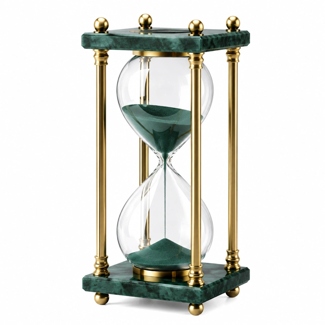 Elegante Sanduhr mit Metallrahmen in Grün und Gold
