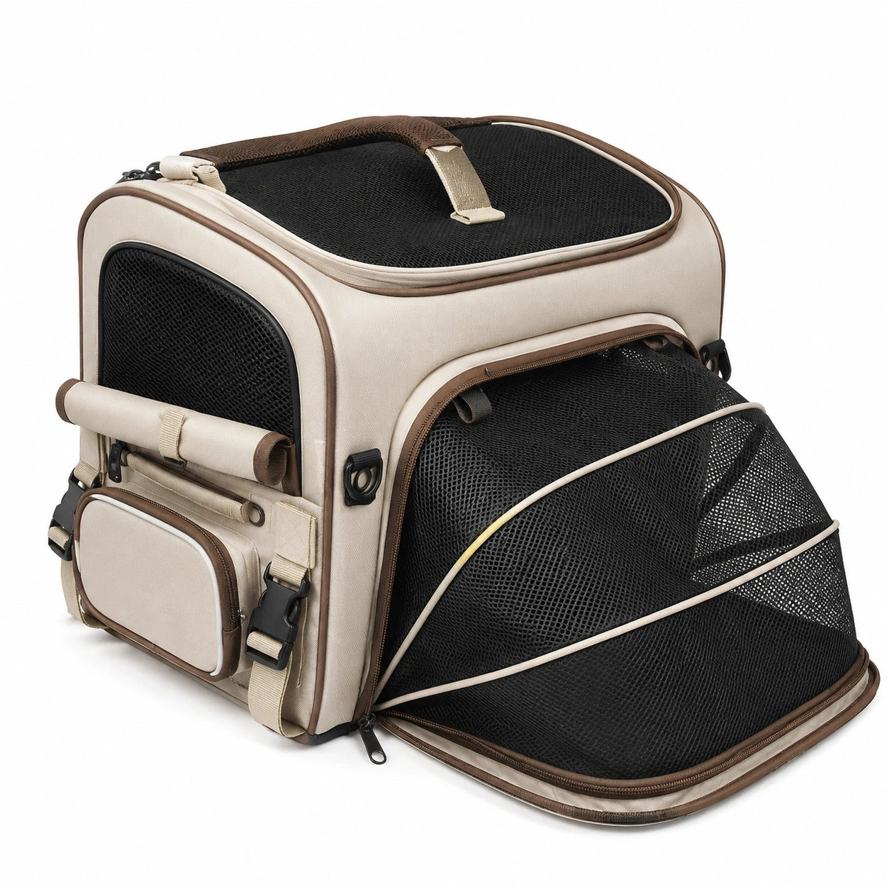 Tragbarer faltbarer Haustier-Rucksack mit Belüftung Beige und Braun