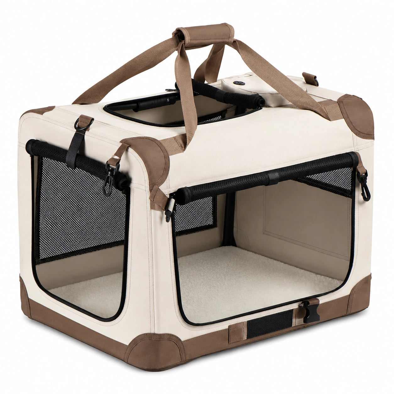 Faltbare Haustiertransportbox mit Netzfenstern Beige/Braun 60x40x40cm